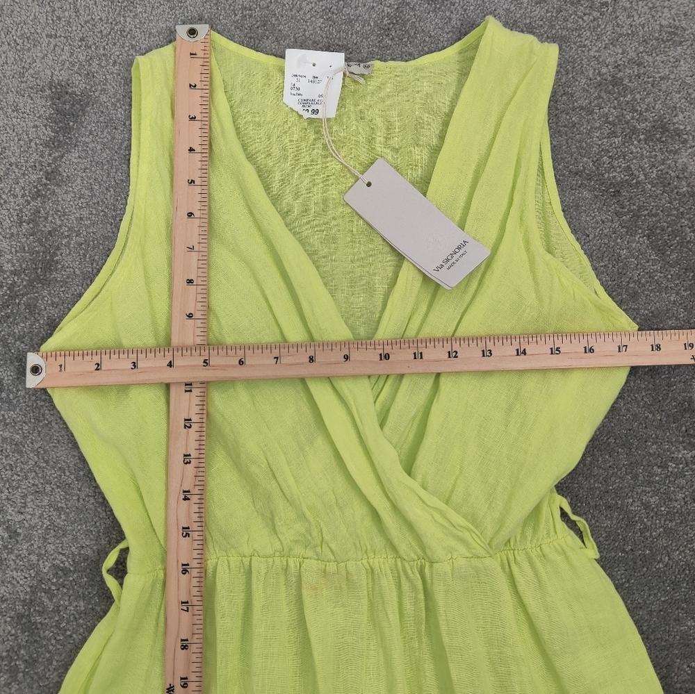 Vibrant Avocado Green Summer Dress with Eyelet Details, Size Medium Linen Beach - Picture 7 of 10